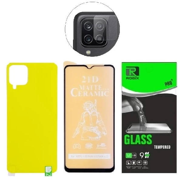 محافظ صفحه نمایش مات روبیکس مدل CR-A12 مناسب برای گوشی موبایل سامسونگ Galaxy A12 به همراه محافظ پشت گوشی و محافظ لنز دوربین