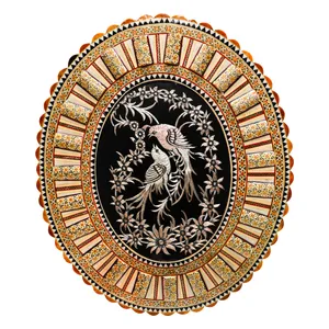 تابلو قلمزنی مسی صنایع دستی فاخر مدل الیپس طرح گل و مرغ کد 47p39in30p24-2f5