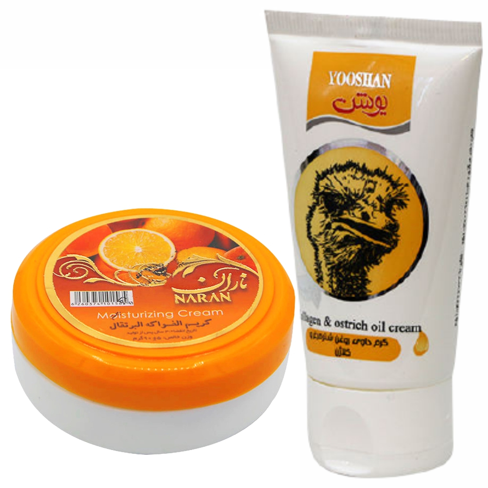 کرم مرطوب کننده یوشن مدل شترمرغ حجم 90 میلی لیتر به همراه کرم مرطوب کننده ناران مدل پرتقال وزن 140 گرم