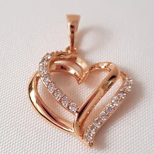 آویز گردنبند زنانه ژوپینگ مدل دو قلب نگینی کد 138