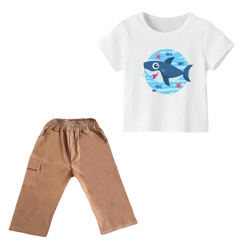 ست تی شرت و شلوارک پسرانه مدل کوسه کد ۱۱