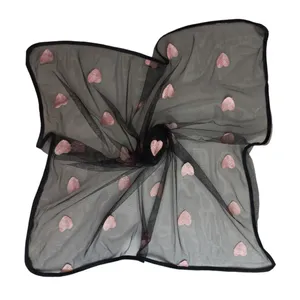 روسری زنانه مدل مینی توری گلدوزی برجسته قلبی کد 66