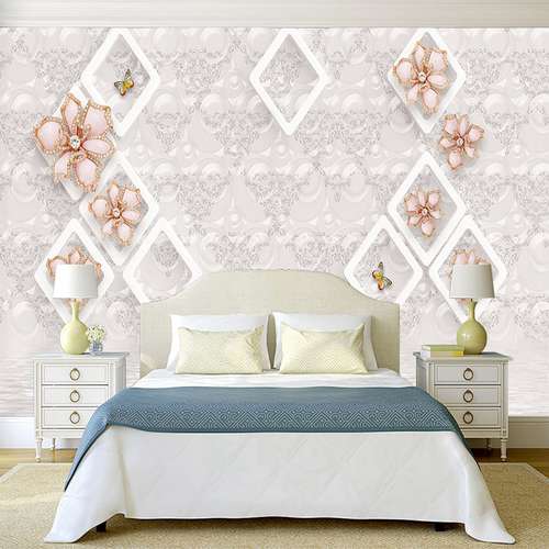 پوستر دیواری سه بعدی مدل گل نگینی زمینه هندسی DVRF2502