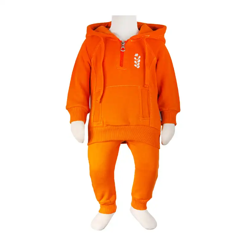 ست هودی و شلوار نوزادی آدمک مدل  گندم کد 110036رنگ نارنجی