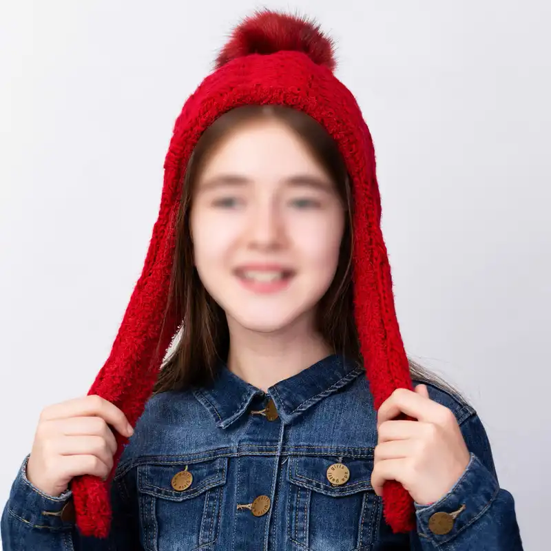 کلاه بافتنی سام مدل داخل خز طرح گوشدار خرگوشی