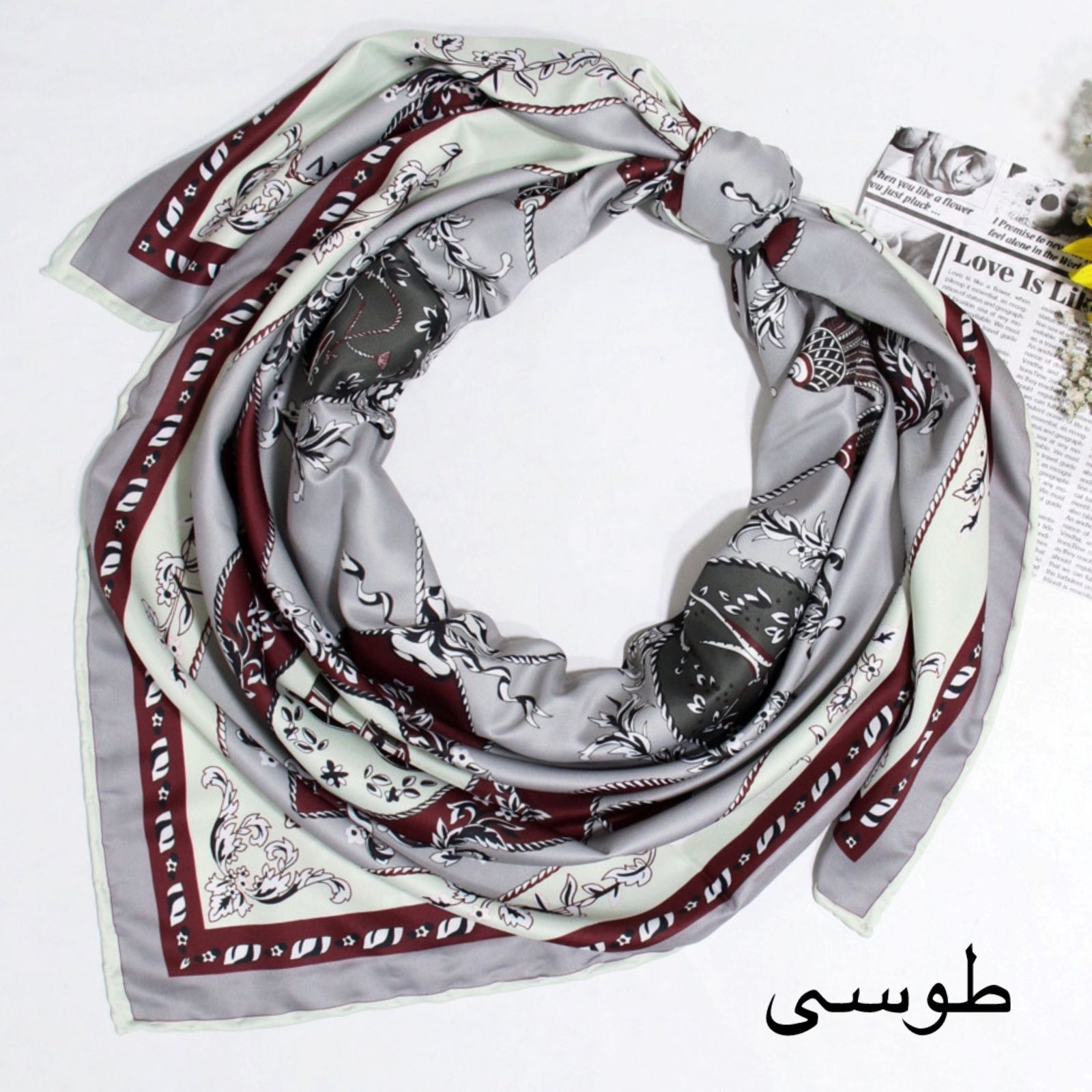 روسری زنانه آنالیا مدل ابریشم توییل دور دست دوز بهاری کد 9801 -  - 18