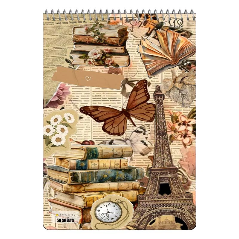 دفتر نقاشی 50 برگ سیمی کارنیکا طرح وینتج اسکرپ بوک Vintage Scrapbook کد 47608