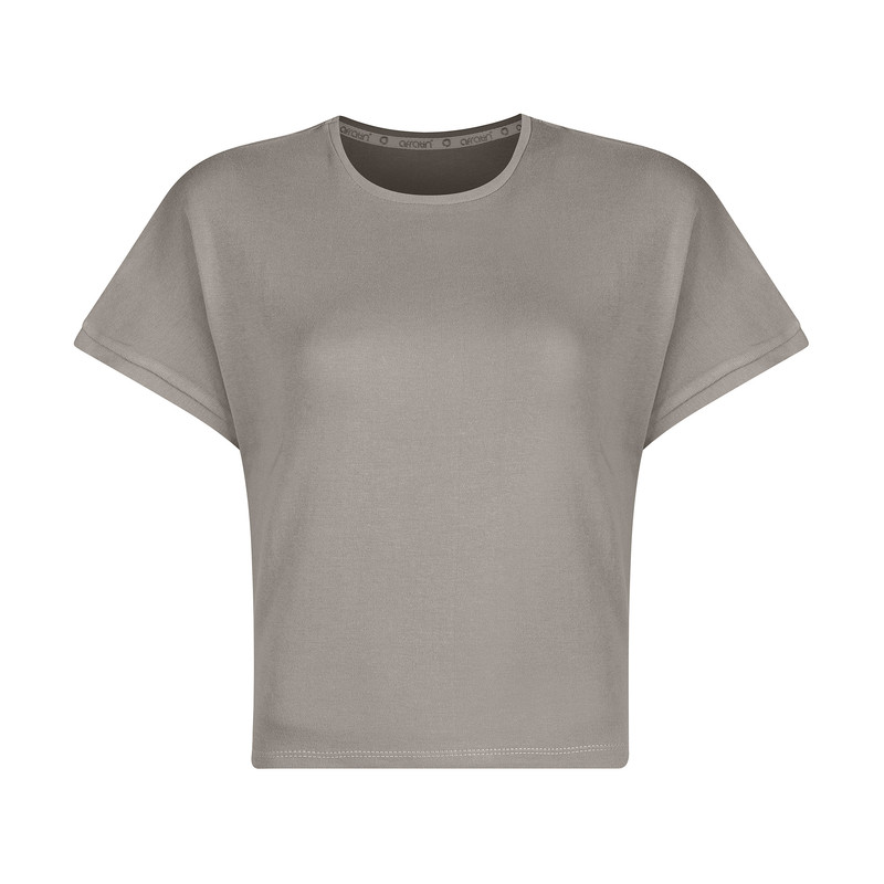 ست کراپ تی شرت و شلوارک زنانه افراتین مدل 6598 رنگ خاکی