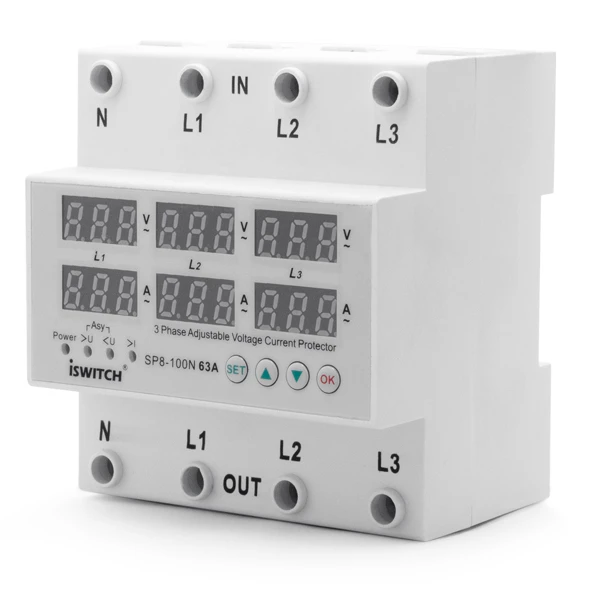 محافظ ولتاژ جریان سه فاز 63 آمپر آی سوئیچ مدل ISVA-1P