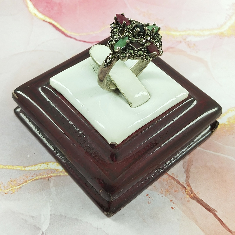 انگشتر نقره زنانه سلین کالا مدل سیاه قلم چند جواهر کد 143