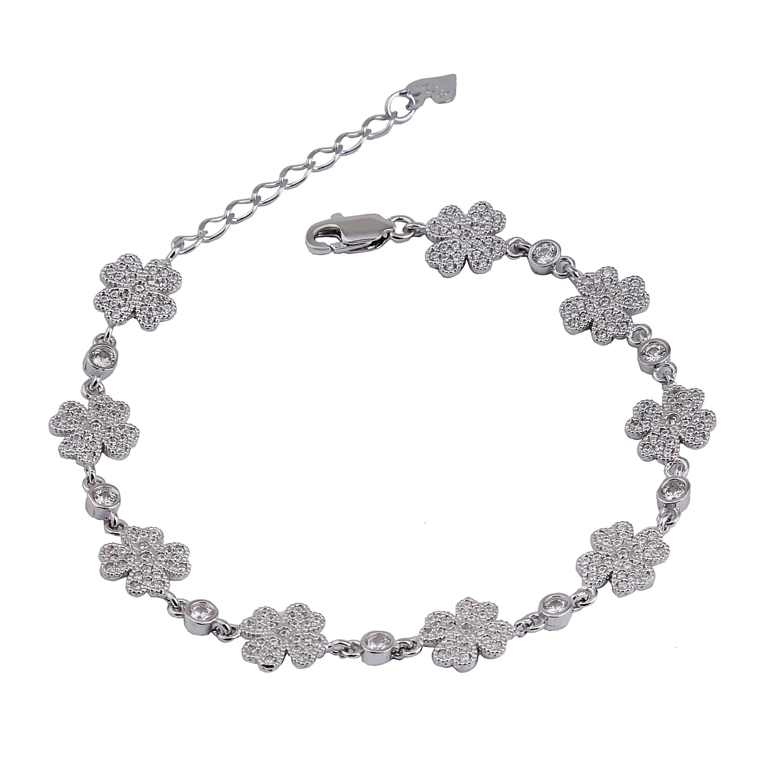 دستبند نقره زنانه بازرگانی میلادی مدل قالب جواهری نگین برلیان بدون ریزش آبکاری رادیوم کد DP_796