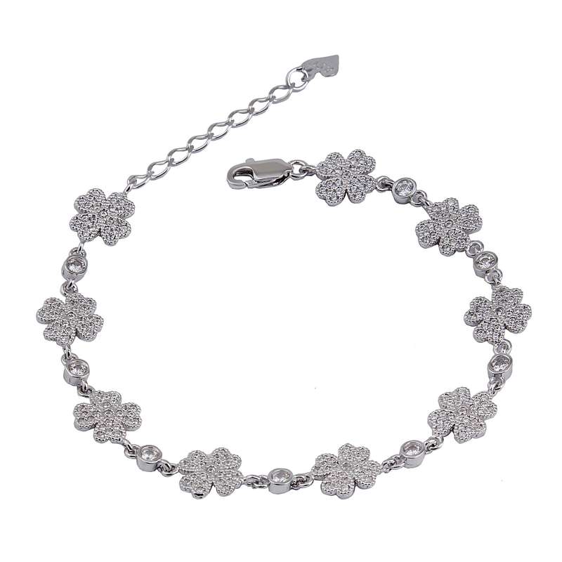 دستبند نقره زنانه بازرگانی میلادی مدل قالب جواهری نگین برلیان بدون ریزش آبکاری رادیوم کد DP_796