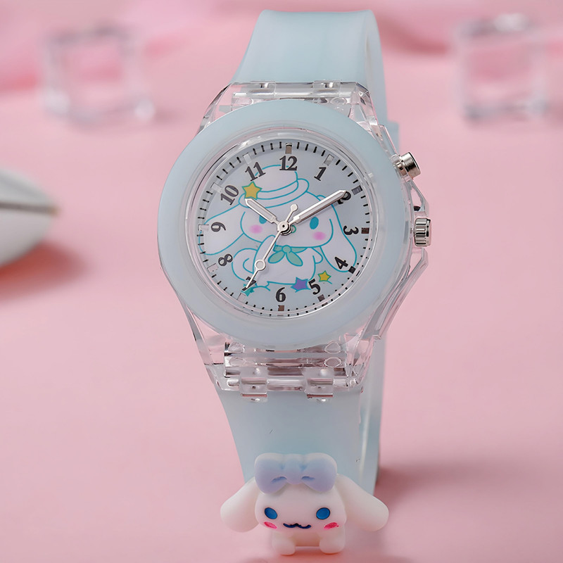 ساعت مچی عقربه‌ای کوارتز بچگانه مدل چراغدار بند سیلیکونی طرح اَبرَک