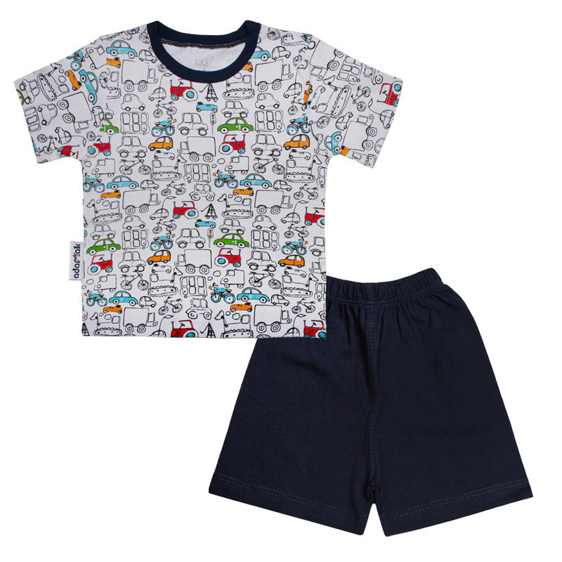 ست تی شرت و شلوارک نوزادی آدمک مدل ماشین سرمه ای کد 160010
