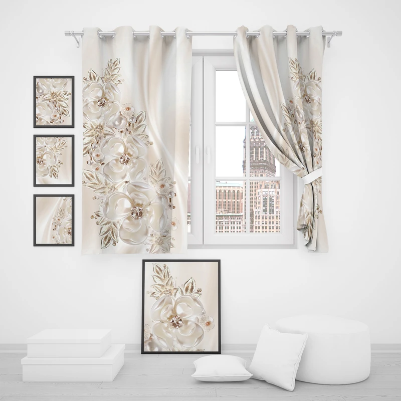 پرده مدل گل P2-109 سایز 140x180 سانتی متر