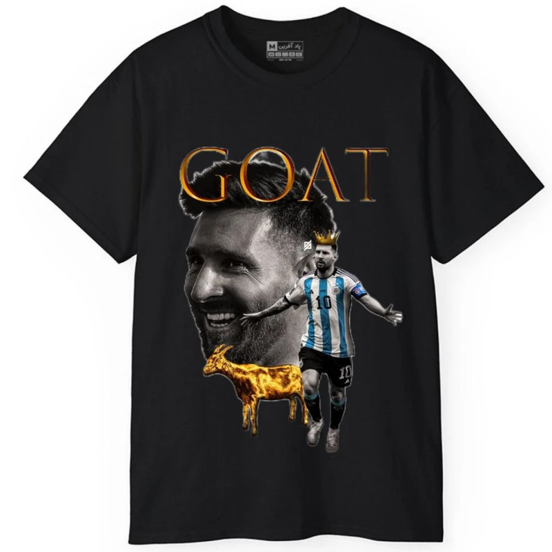 تی شرت آستین کوتاه مردانه پاد آفرین مدل فوتبالی مسی بارسلونا توپ طلا  کد29