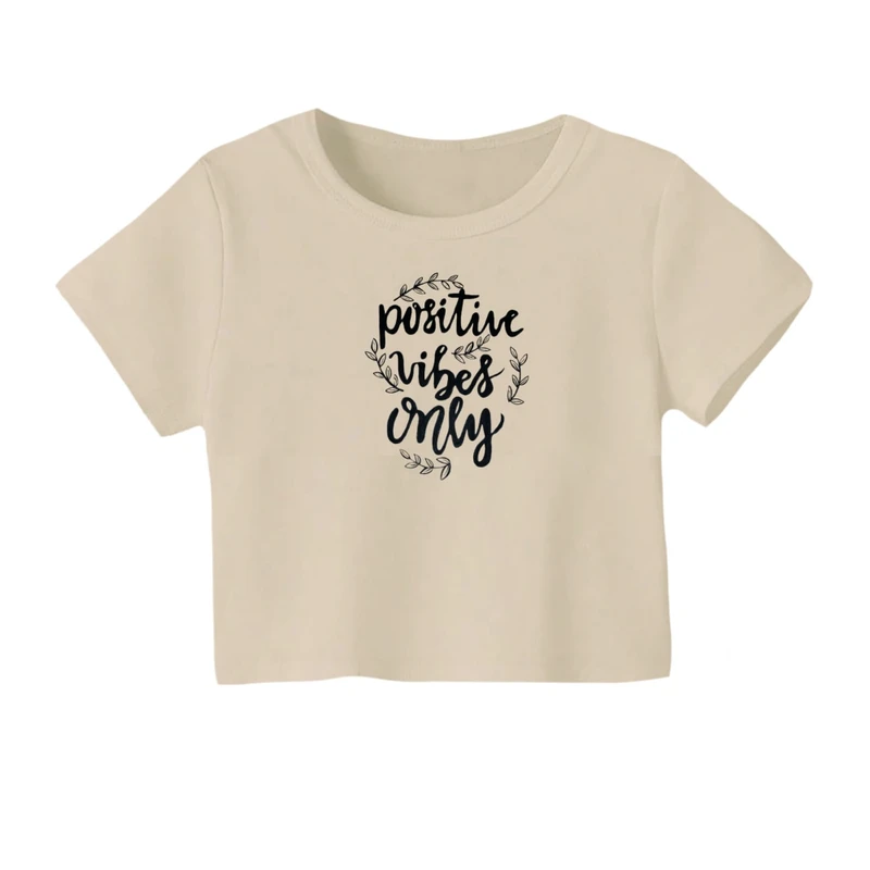 کراپ‌ تی‌شرت آستین کوتاه زنانه مدل تکست مینیمال کد 02