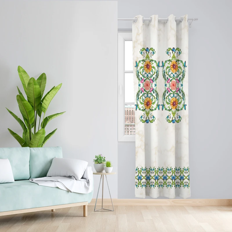 پرده طرح گل و پروانه مدل مخمل پانچی کد 4265 z سایز 140x200 سانتی متر