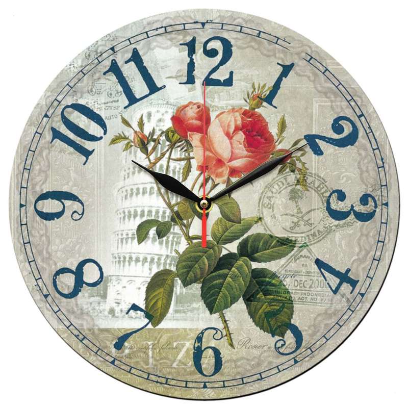 ساعت دیواری طرح گل رز و برج پیزا کد 1126