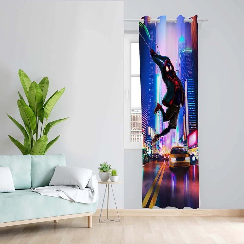 پرده طرح مرد عنکبوتی مدل مخمل پانچی کد 5549L z سایز 140x200 سانتی متر