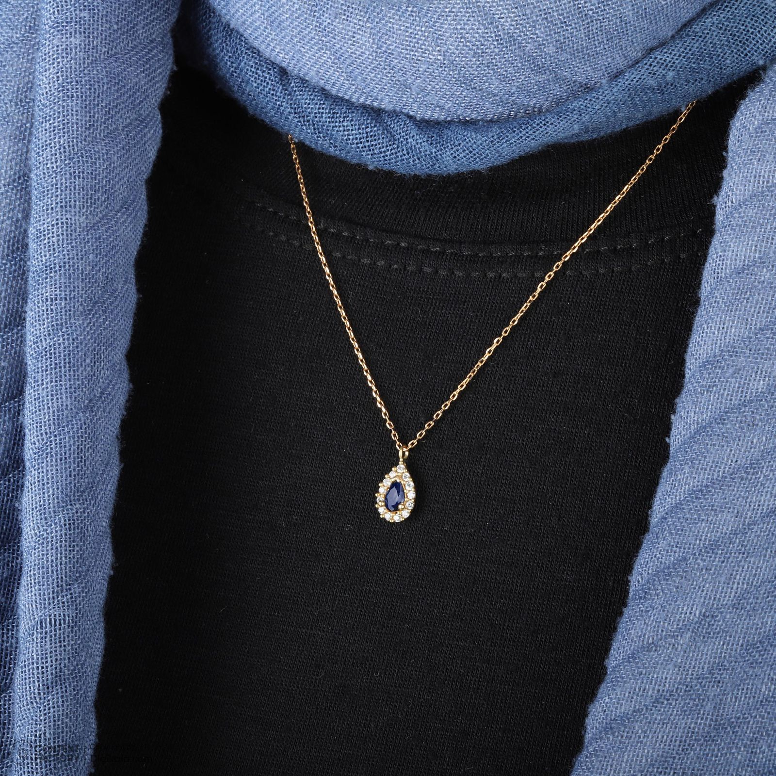 گردنبند طلا 18 عیار زنانه با زنجیر حلقه‌ای (فلامینگو) وی گالری مدل اشک نگینی کد NC3023 -  - 4