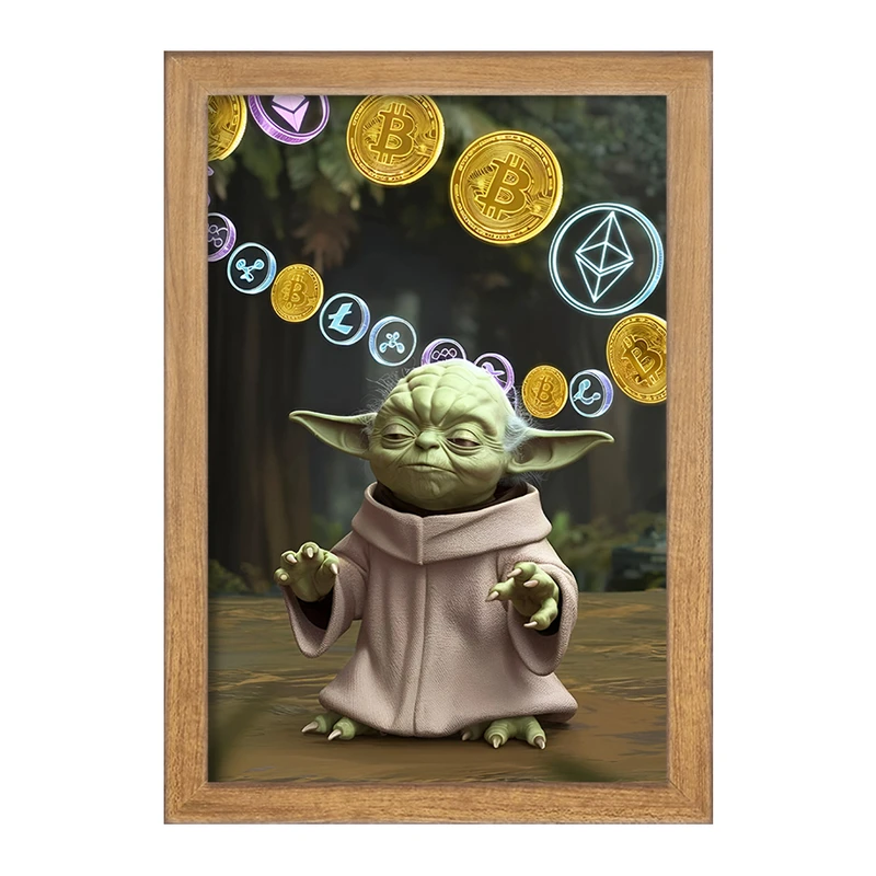 تابلو خندالو مدل بیبی یودا و بیت کوین کد F10862