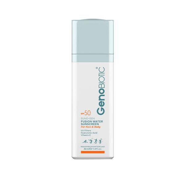 کرم ضدآفتاب بی‌رنگ ژنوبایوتیک، مدل Fusion water، حاوی محافظ UVA ،UVB، ضدآب، فاقد چربی، بدون پارابن، حاوی ویتامین E و هیالورونیک اسید مناسب انواع پوست، حجم 30 میلی‌لیتر -  - 2