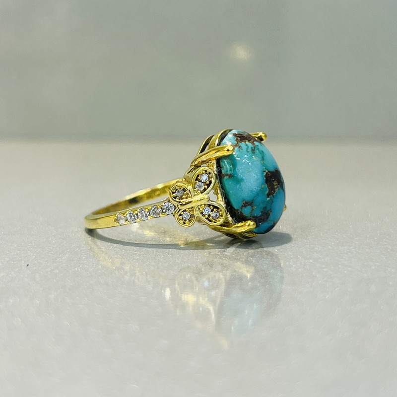 انگشتر نقره زنانه مدل چهار چنگ فیروزه نیشابوری کد 3-24