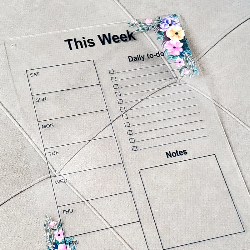 تخته وایت برد مدل پلنر هفتگی گل دار سایز 20*30 سانتی متر