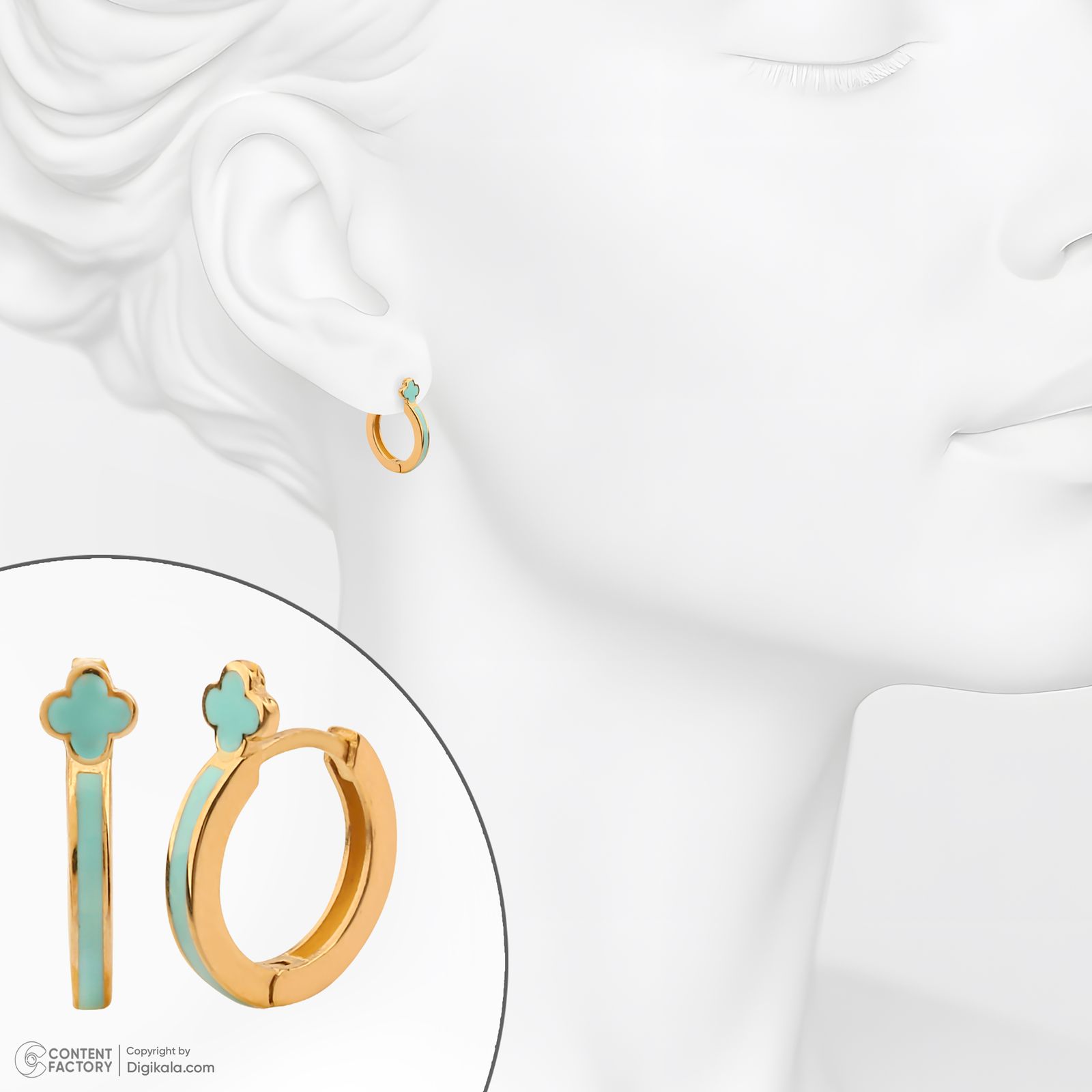 گوشواره حلقه‌ای طلا کم اجرت 18 عیار زنانه با طرح ونکلیف آرپلز گلدم مدل E244022 -  - 6