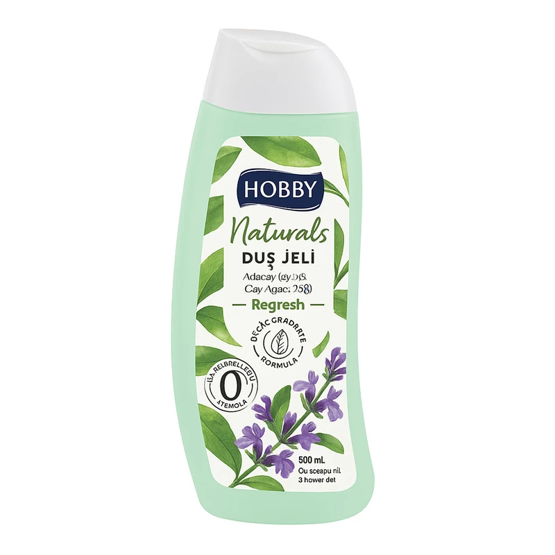 شامپو بدن هوبی مدل Dus jeli با رایحه گل مریم و روغن درخت چای مناسب برای انواع پوست حجم 500 میلی لیتر
