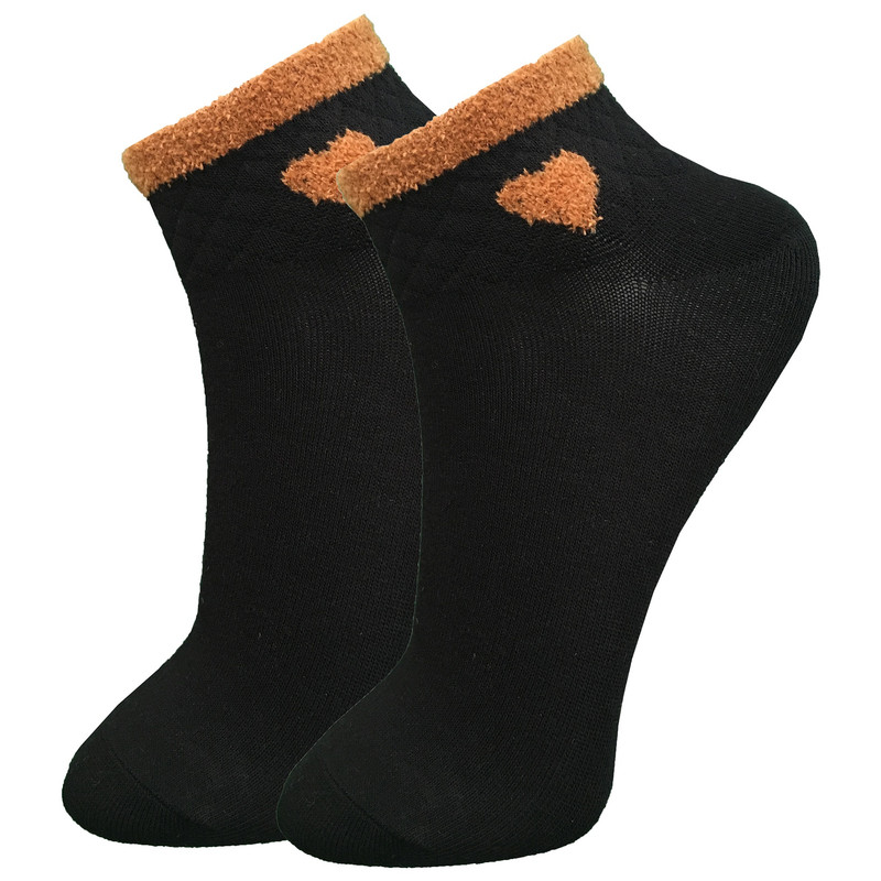 جوراب ساق کوتاه زنانه دکتر جوراب مدل پنبه بوکله دار طرح قلب رنگ قهوه ای