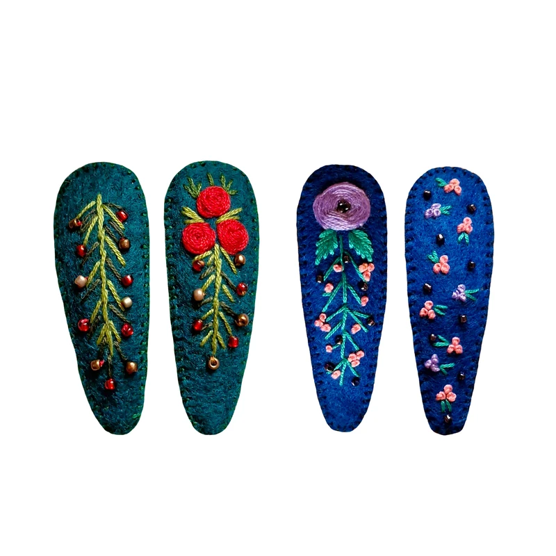 گیره مو دست ساز مدل جواهردوزی و گلدوزی شده بسته ی چهارعددی