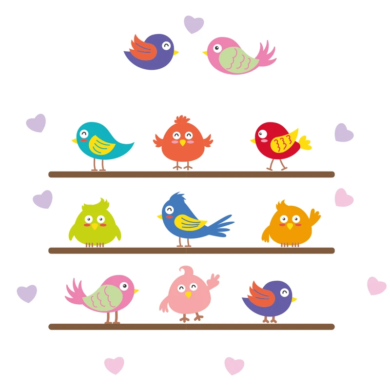 استیکر دیواری کودک مدل پرندگان زیبا کد 9027