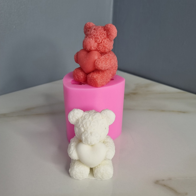 قالب شمع مدل خرس تدی گل گلی قلب به دست کد C 06CM