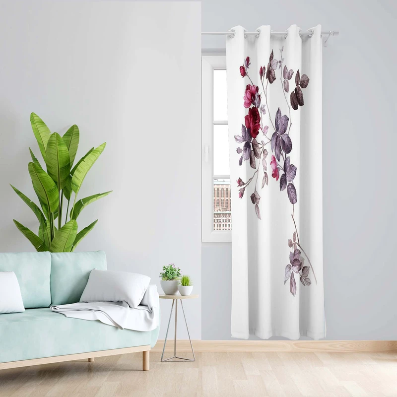 پرده طرح گل مدل مخمل پانچی کد 5190R z سایز 140x200 سانتی متر