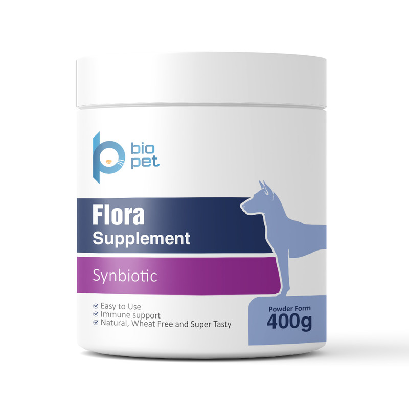 پودر پروبیوتیک و پری‌بیوتیک سگ بایو پت مدل Flora وزن 400 گرم