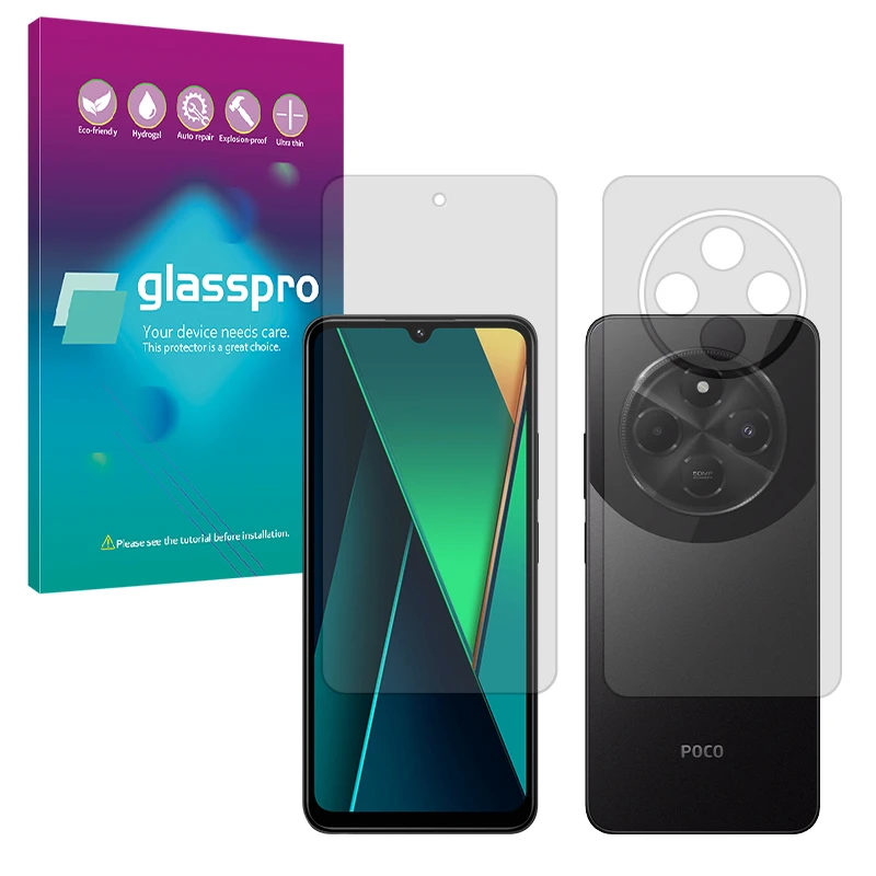 محافظ صفحه نمایش مات گلس پرو مدل Resistant مناسب برای گوشی موبایل شیائومی Poco C75 به همراه محافظ پشت گوشی