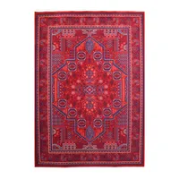 فرش ماشینی 1200 شانه فرش تهران زمینه قرمز لاکی حاشیه سرمه‌ای مدل آوانگارد طرح درختی