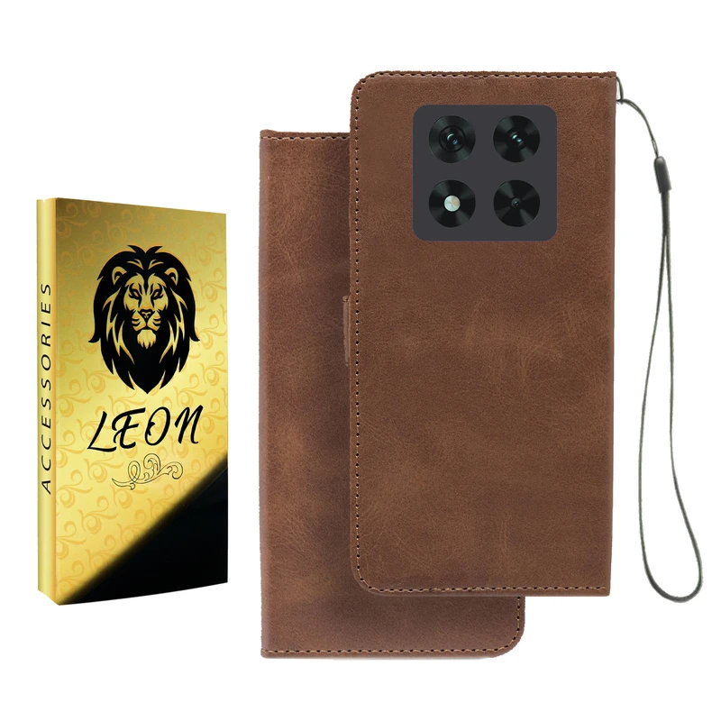 کیف کلاسوری لئون مدل Mortand Oro مناسب برای گوشی موبایل شیائومی Redmi Note 14 Pro 5G  به همراه بندآویز