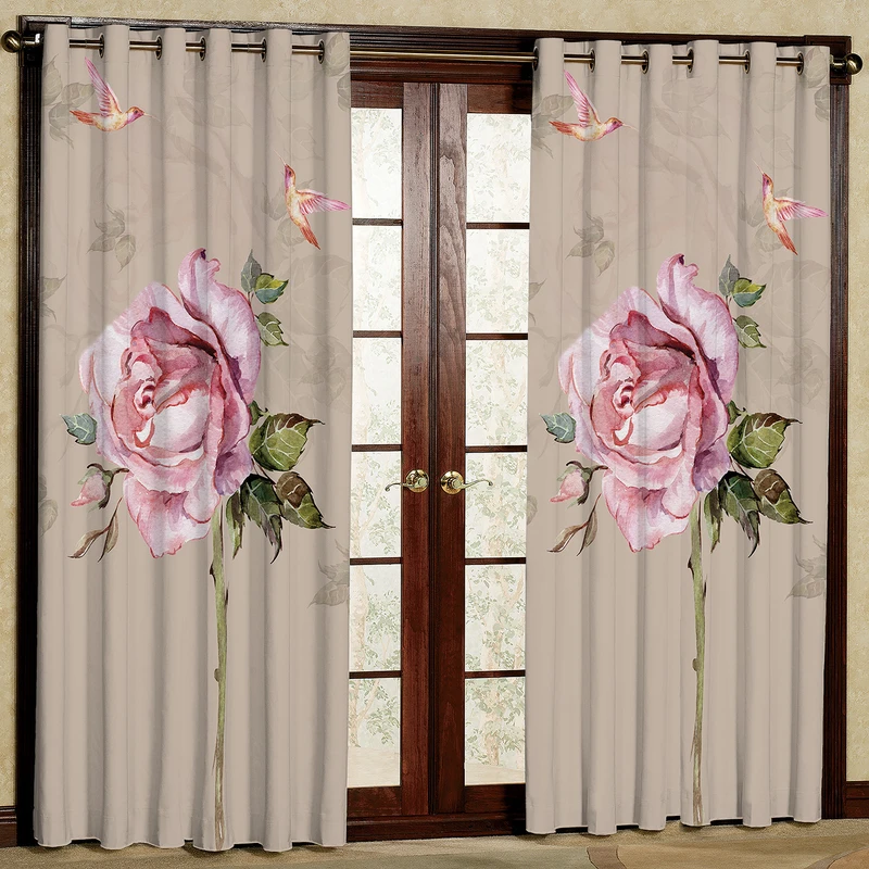  پرده مدل گل رز و پرنده مخمل پانچی کد 283 سایز 140x280 سانتی متر