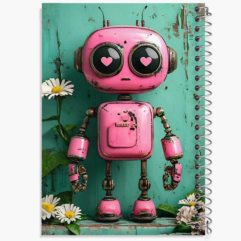 دفتر ژورنال نویسی 50 برگ خندالو مدل نقطه ای طرح ربات صورتی کد F8113