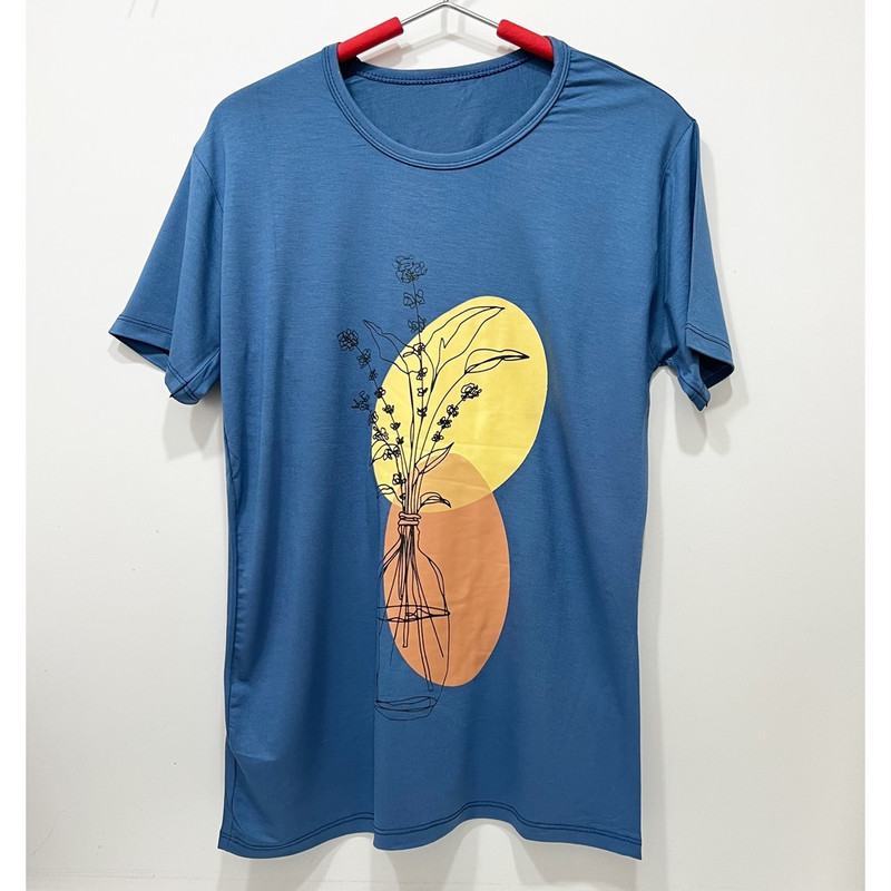 تی شرت آستین کوتاه زنانه مدل گل و گلدان خطی کد AB