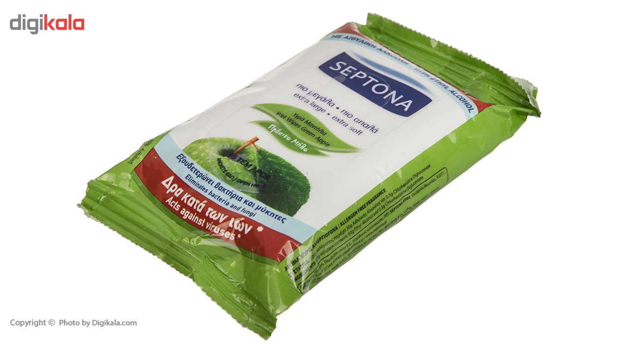 دستمال مرطوب آنتی باکتریال سپتونا مدل Green Apple بسته 15 عددی