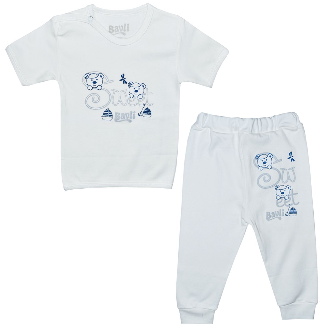 ست تی شرت و شلوار نوزادی باولی مدل خرس و قایق کد 2 -  - 1