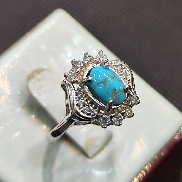 انگشتر نقره زنانه سنگ فیروزه نیشابور کد27