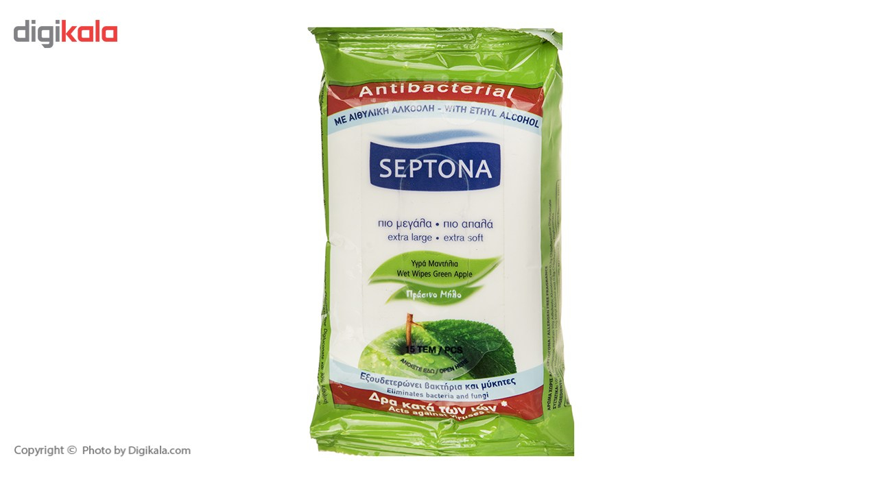 دستمال مرطوب آنتی باکتریال سپتونا مدل Green Apple بسته 15 عددی
