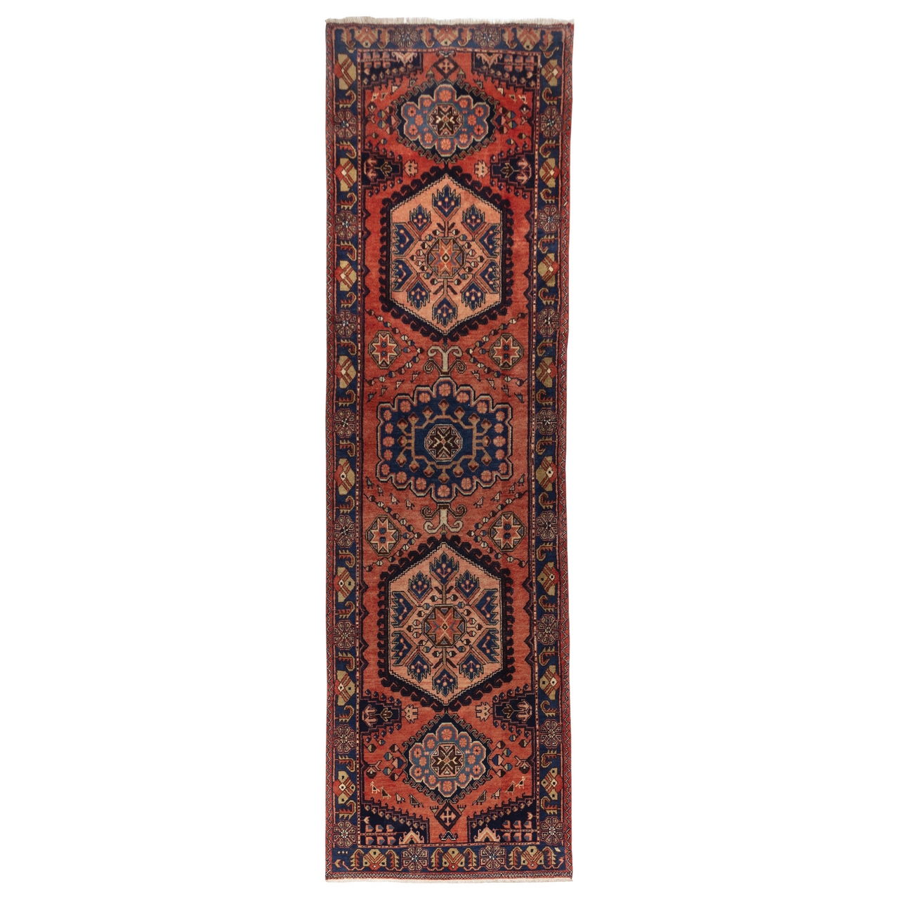 فرش قدیمی دستباف کناره طول سه و نیم متر سی پرشیا کد 187453