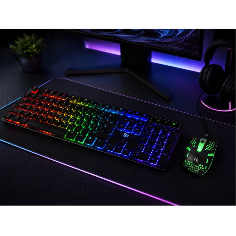 کیبورد و ماوس گیمینگ یوسیتک مدل CO 3080G، سوییچ ممبران، Full-Size، نورپردازی RGB