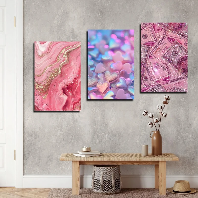 تابلو شاسی بکلیت طرح قلب صورتی و رزین مدل SH-2842 مجموعه 3 عددی